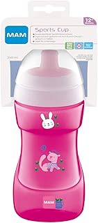 MAM Sports Cup (330 ml), auslaufsicherer Baby Trinkbecher mit selbstöffnendem Ventil, Kinder Trinkbecher mit rutschfester Greiffläche, ab 12+Monaten, Naturmotive, pink