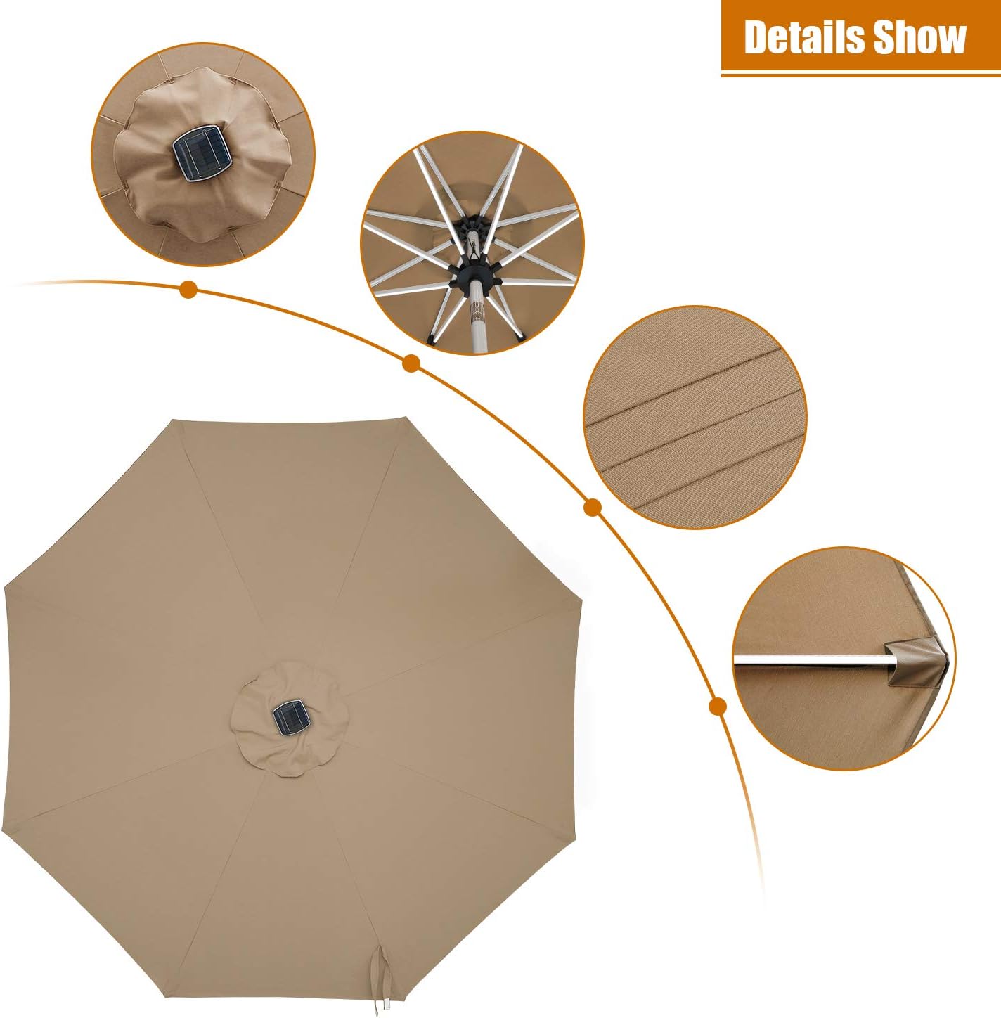 Umbrellas Aok Garden 9 Ft Led Light Bars Patio Outdoor Umbrella Solar Power Market Table Fade Resistant Umbrella With Push Button Tilt Crank And 8 Sturdy Ribs Solar Led Coffee Patio Lawn