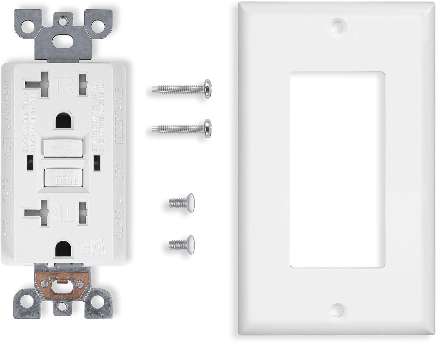 1 Pack - GFCI Duplex Outlet Receptacle - Tamper Resistant & Weather Resistant 20-Amp/125-Volt, Self-Test Function with LED Indicator - UL Listed, cUL Listed - Wall Plate and Screws Included, White - - 