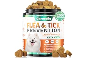 Carmelie Flea and Tick Prevention for Dogs - 200 Soft Chewables Natural Dog Flea and Tick Support - Oral Flea Supplement for All Breeds & Size Dogs, Puppy Flea Protection - Duck Flavor
