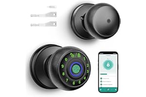 Smart Door Knob, Fingerprint Door Lock with 4 Unlock Methods, App Control, Emergency Type-C Charging, Biometric Smart Lock fo