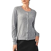 KVSS Women's 100% Pure Cashmere Cardigan Sweaters Machine Washable Crewneck Cardigans Button Up Long Sleeve for Winter