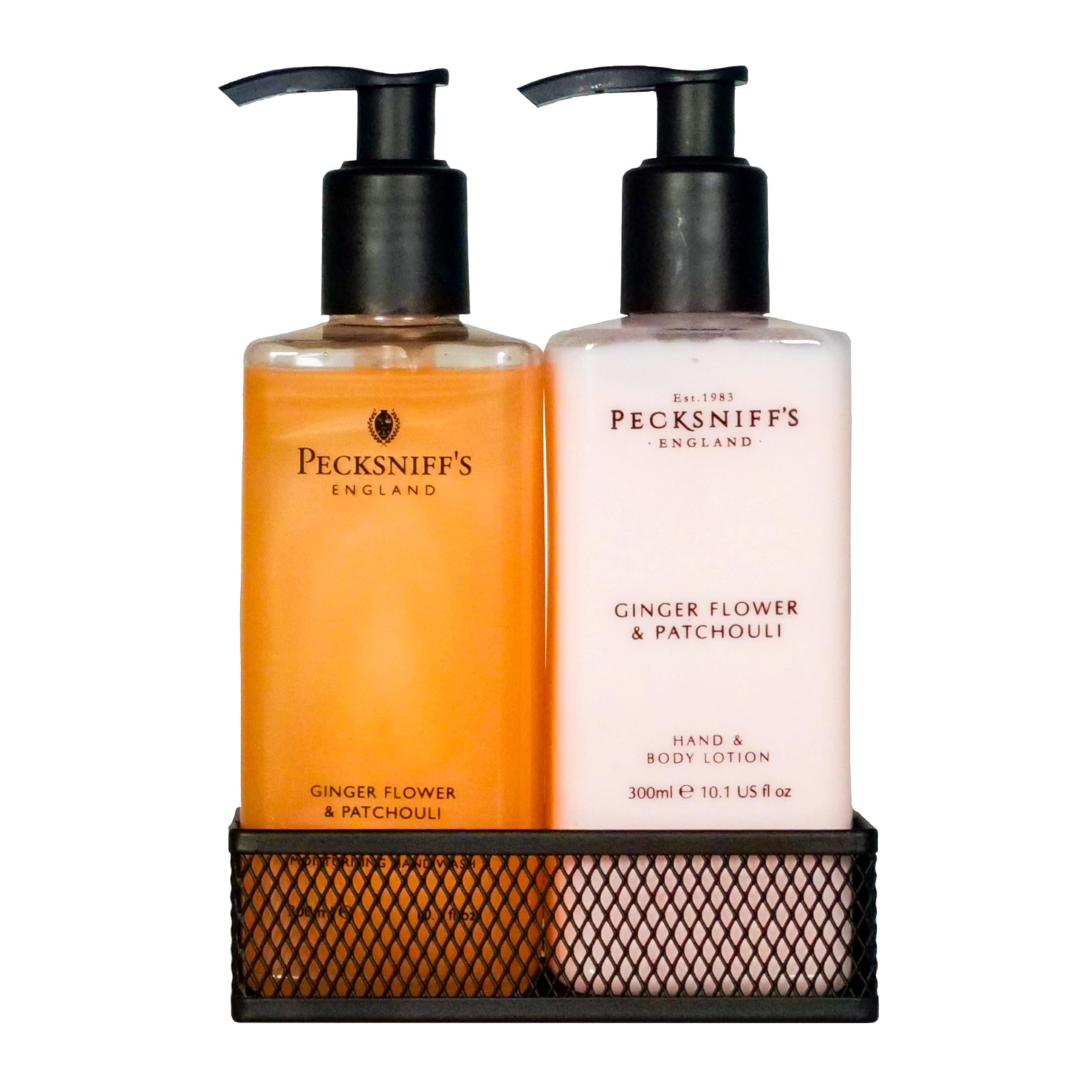 Hand Wash and Lotion Set - Scented Hand and Body Cream and Liquid Soap, Natural, Revitalising, Hydrates and Moisturises for Soft Skin, Gift of Luxury (Ginger Flower & Patchouli) - Pecksniff's — image 1