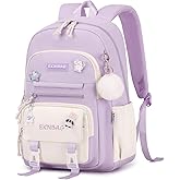 Tanou School Backpacks for Girls, Kawaii Kids School Bag with Pendant, Elementary Primary Middle School Lightweight 20L, Purple