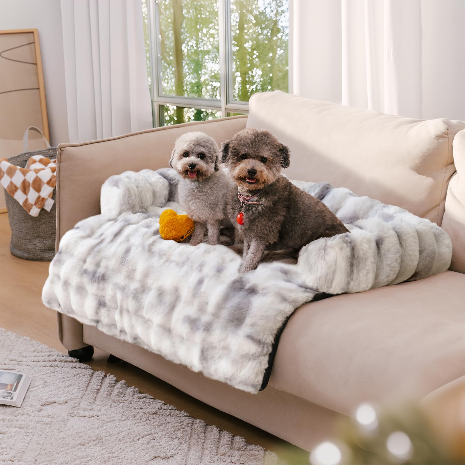 Photo 1 of FUNNY FUZZY Pet Fluffy Fuzzy Couch Cover, Calming Washable Dog Bed Sofa Protector Pets Mat for Small Medium Dogs and Cats (Tie-dye Grey, 31.5"×25.5"×4.7")