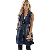 TheyLook Womens Sleeveless Lightweight Long Denim Vest With Pockets Vintage Button Down Loose Jean Jacket