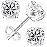 KRKC&CO Moissanite Stud Earrings, Hypoallergenic Heart Earrings for Women, 925 Sterling Silver, D Color VVS1, Anniversary/Birthday/Valentine's Day Gift, 14K Gold Plated/White Gold Plated, 1ct-3ct