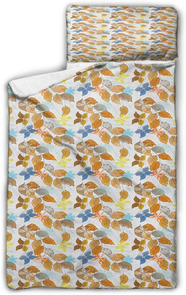 Leaves Kids Sleeping Bag Autumn Foliage Pattern with Abstract Butterfly Snowflake Motifs Nature Illustration Multicolor for Daycare and Preschool 50X20 INCH
