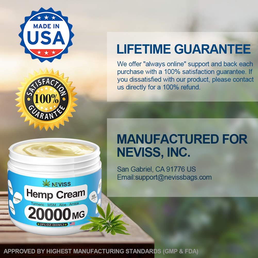 Hemp Cream for Pain Relief (20000 MG) - Natural Hemp Pain Relief Cream for Back Pain, Knee Pain, Neck Pain & Joint Pain Relief, Premium Hemp Pain Cream for Inflammation & Muscle Pain - Made in USA