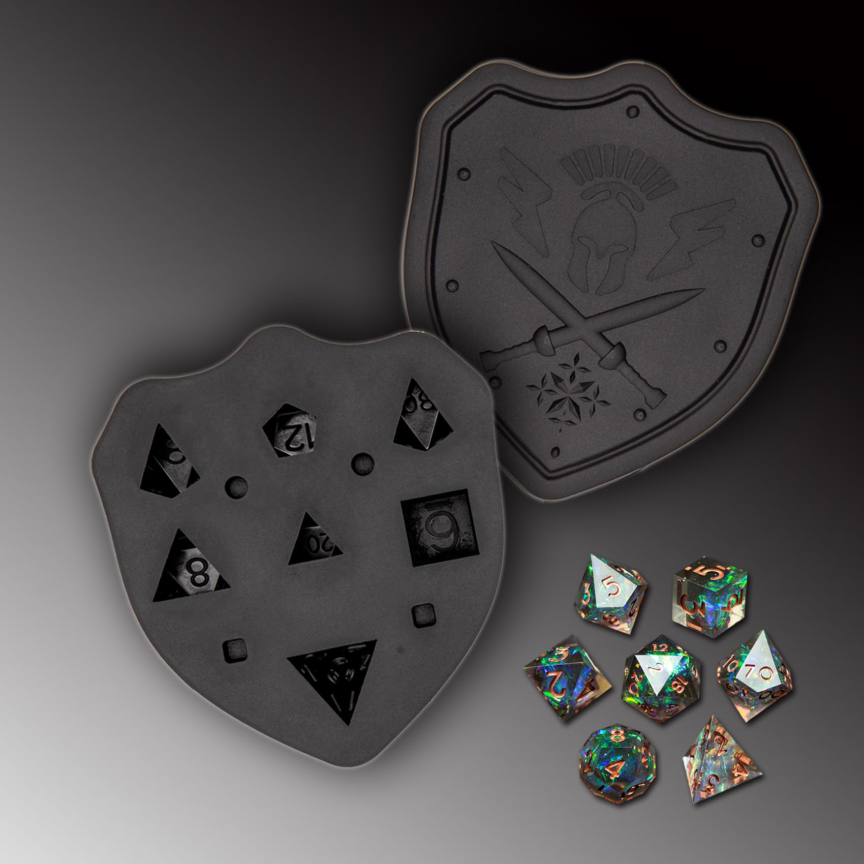 Photo 1 of Migugaga DND Dice Mold for Resin Casting, Sharp Edge D&D Silicone Dice Molds with Dice Making Kit, Personalized Silicone DND Dice Molds for DIY Crafting of 7 Standard Polyhedra - Black