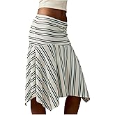 Milumia Women's Striped Low Waist Flowy Midi Skirt Ruffle Asymmetrical Knee Length Skirts