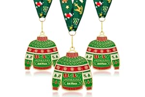 Donrime 3 PCS Ugly Christmas Sweater Medals with Ribbons, 1st 2nd 3rd Place Winner Awards for Holiday Party Contest and Christmas Tree Decor
