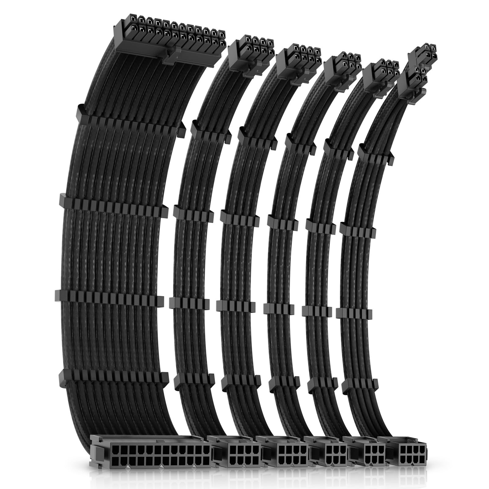 Antec Sleeved Cable - Power Supply Cable Extension Kit with Extra-Sleeved 24 PIN 8PIN 6PIN 4+4 PIN with Combs- Black (11.8inch/30cm).