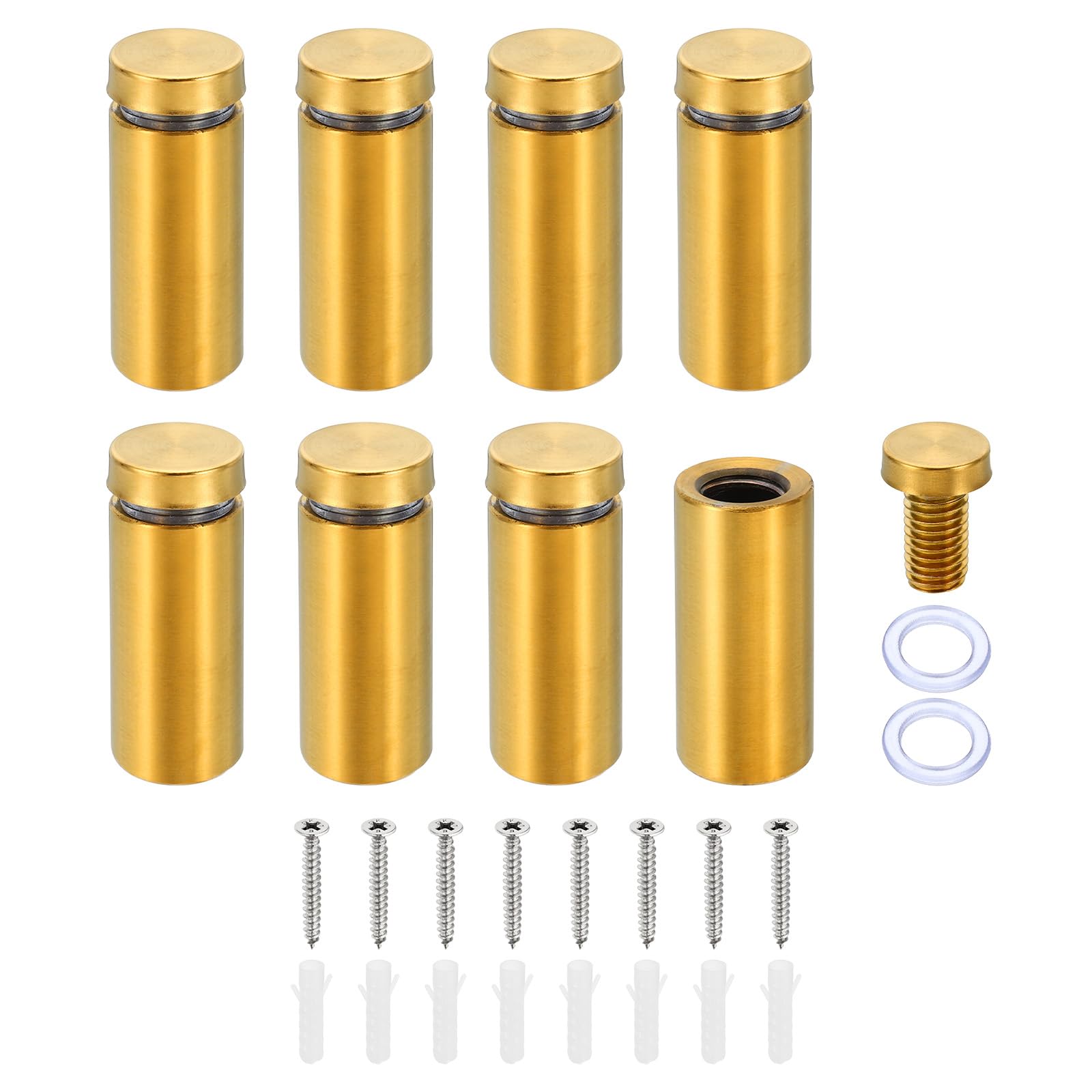 PATIKIL 5/8 x 1.6 Inch Sign Standoff Screws, 8 Set Stainless Steel Wall Standoff Mounting Hardware Advertising Glass Nail for Hanging Acrylic Picture Frame Acrylic Panel, Gold