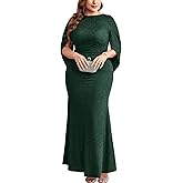 ZOMVA Plus Size Sparkly Glitter Mermaid Maxi Dress Sparkle Sequin Cape Sleeves Ruched Bodycon Dresses Cocktail Formal