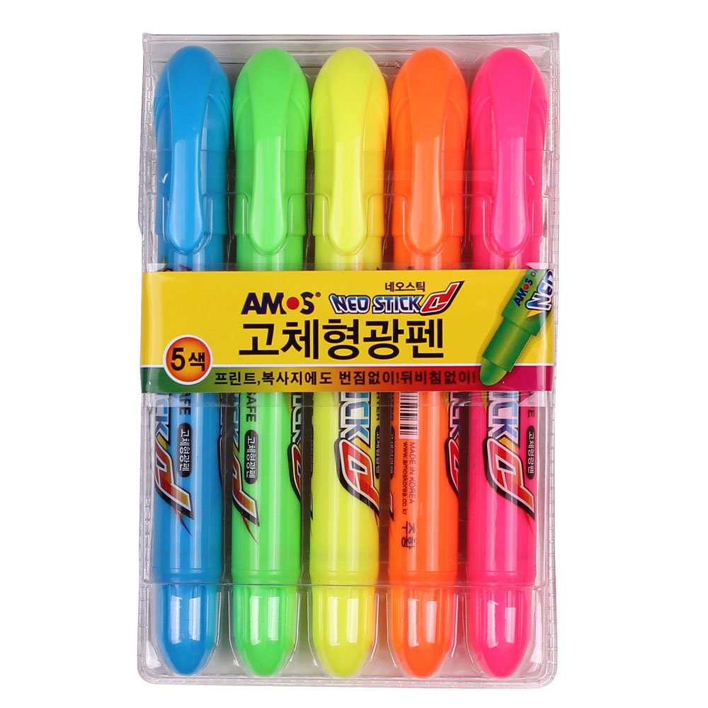 Amos Neo Stick Dry Highlighter Ink Jet Safe, Solid Highlighter 5