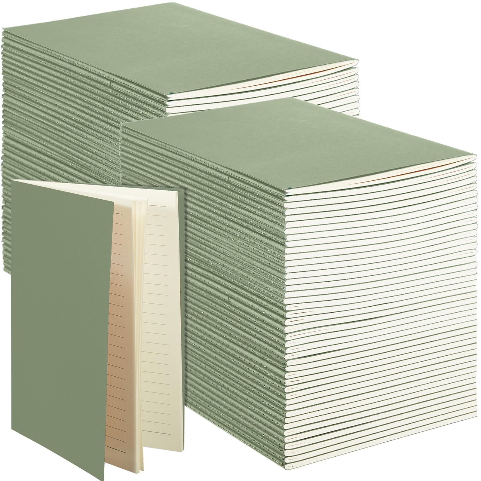 Photo 1 of Sepamoon 150 Pack Kraft Notebook Journals 5.82 Inch x 4.13 Inch A6 Softcover Notebooks Bulk for Kids Student Writing Sketch Travel Journal Office Notepad with 48 Pages 24 Sheets, Lined(Light Green)