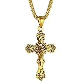 ChainsHouse Cross Necklace for Men, Black/18K Gold Plated/Stainless Steel Christian Jewelry Cross Pendant Necklace for Men, with Gift Box