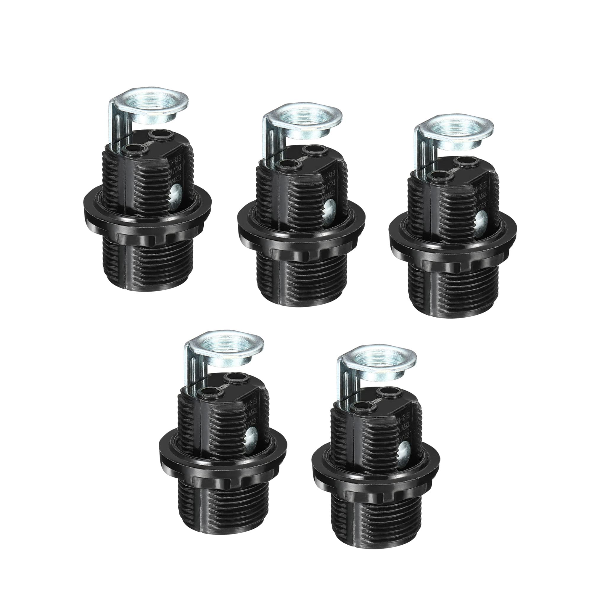 PATIKIL E12 Bulb Holder Light Socket, 5 Pack Screw Fully Thread LED Bulb Lamp Holder for Pendant Lights, Black