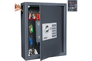 DuraBox 40 Keys Cabinet with Digital Lock - Electronic Key Safe, Steel Lock Box with Drop Slot for Key Returns and Safe Storage - Wall Mountable Key Lock Box with Bolts, Key Tags (Dark Grey)