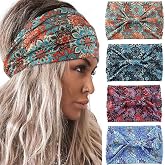 Acenail Wide Headbands Women Boho Turban Knotted Headband Floral Elastic Non Slip Hairband Workout Yoga Head Scarfs Bohemian Headwraps Fashion Hair Accessories for Women 4Pcs (Floral)