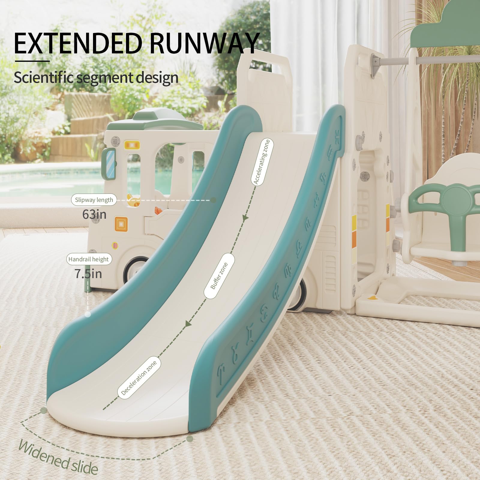 Toddler Slide and Swing Set, Baby Slide for Kids Toddlers 3+, Freestanding Slide Baby Play Set Outdoor/Indoor, 6-in-1 Baby Playset Slide, Climber, Non-Slip Stairs, Roomy Aisles, Bus Themed