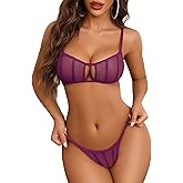 Avidlove Mesh Lingerie Sets for Women Sexy Cut Out Sheer 2 Pieces Bra and Panty Set Wireless Underwear