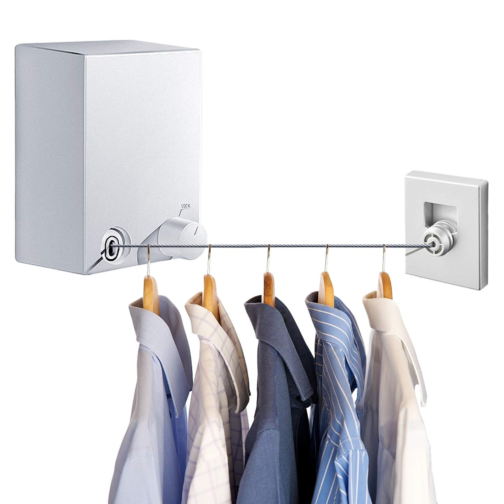 LIVEHITOP Washing Line, Retractable Clothes Drying Line, Stainless Steel Extendable Laundry Line, Adjustable 4.2M Washing Line Rope, Punch and Wall Mount for Indoor and Outdoor (Silver)