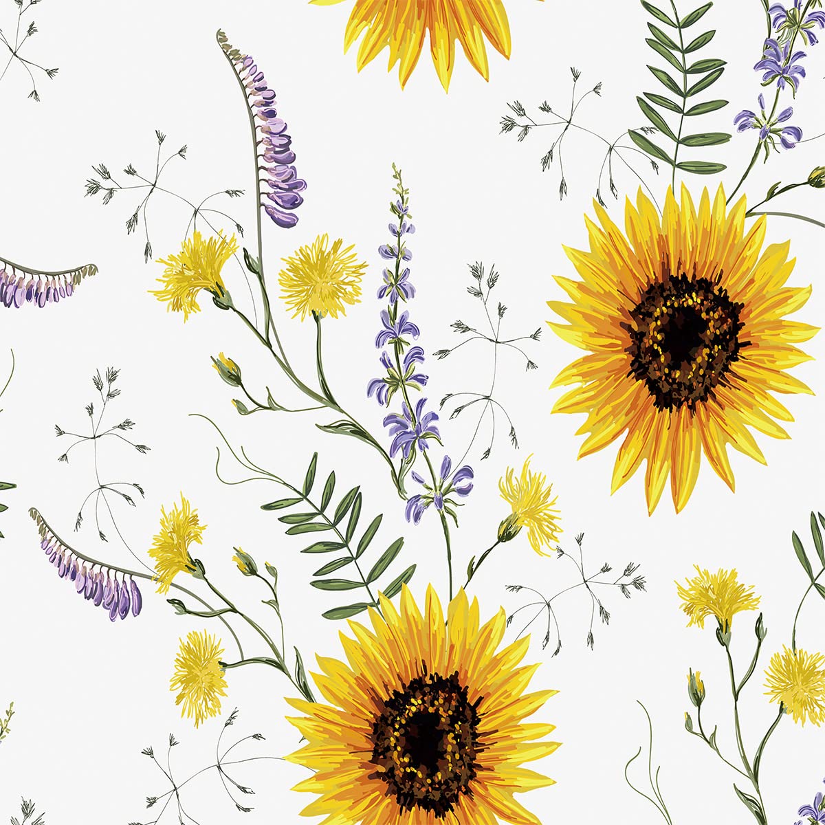 Sunflower Upholstery Fabric for Chairs,Cute Rustic Floral Outdoor Fabric by The Yard,Farmhouse Blossom Flowers Fabric for Upholstery and Home DIY Projects,2 Yards,(L184*W150cm) White Yellow