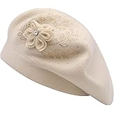 ZLYC Women French Beret hat Reversible Solid Color Floral Warm Knitted Beret Cap