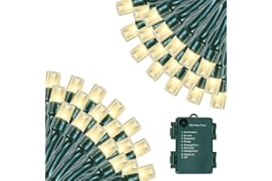 FAIRYGLIM Battery Operated Christmas Lights, 33 FT 100 LED Mini String Lights with Timer and 8 Modes, Green Wire Outdoor Waterproof String Lights for Tree Xmas Indoor Holiday Party Garden Decor, Warm White