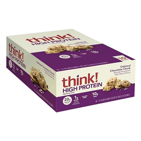 THINK! PROTEIN BARS, HIGH PROTEIN SNACKS, GLUTEN FREE, HIGH FIBER, OATMEAL CHOCOLATE CHUNK, 1 COUNT