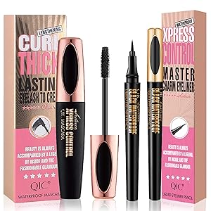 4D Silk Fiber Mascara & Eyeliner Set, Long-lasting All Day, Smudge-Proof, Waterproof, Adds Length, Depth and Glamour Effortlessly, Best Cosmetics for Eye Makeup