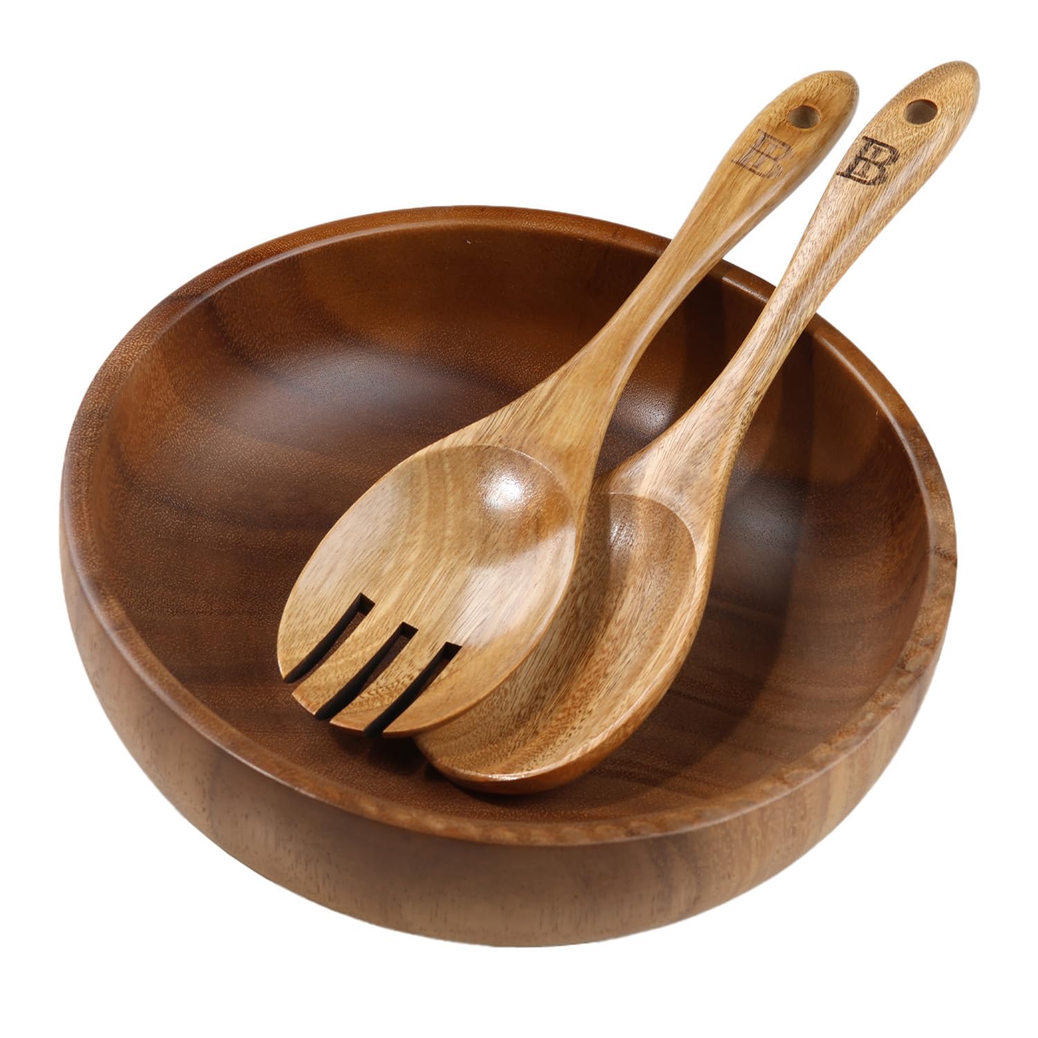 Blessed Island UK Wooden Salad Bowl Set | Premium Quality Solid Acacia Wooden Bowl | Wood Salad Bowl |Cooking Utensil Cutlery Set