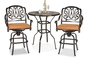 W WARMHOL 3 Pieces Patio Swivel Bar Set, Patio High Top Bar Table and Chairs Set, All-Weather Cast Aluminum High Swivel Bar Stools Chair Set of 2 and 38.5" Table, Patio Bistro Set for Garden,Balcony