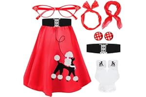Breathffy Women Sock Hop Costume 1950s Poodle Skirt Costume Outfit Skirt Scarf Belt Sock Eyeglass