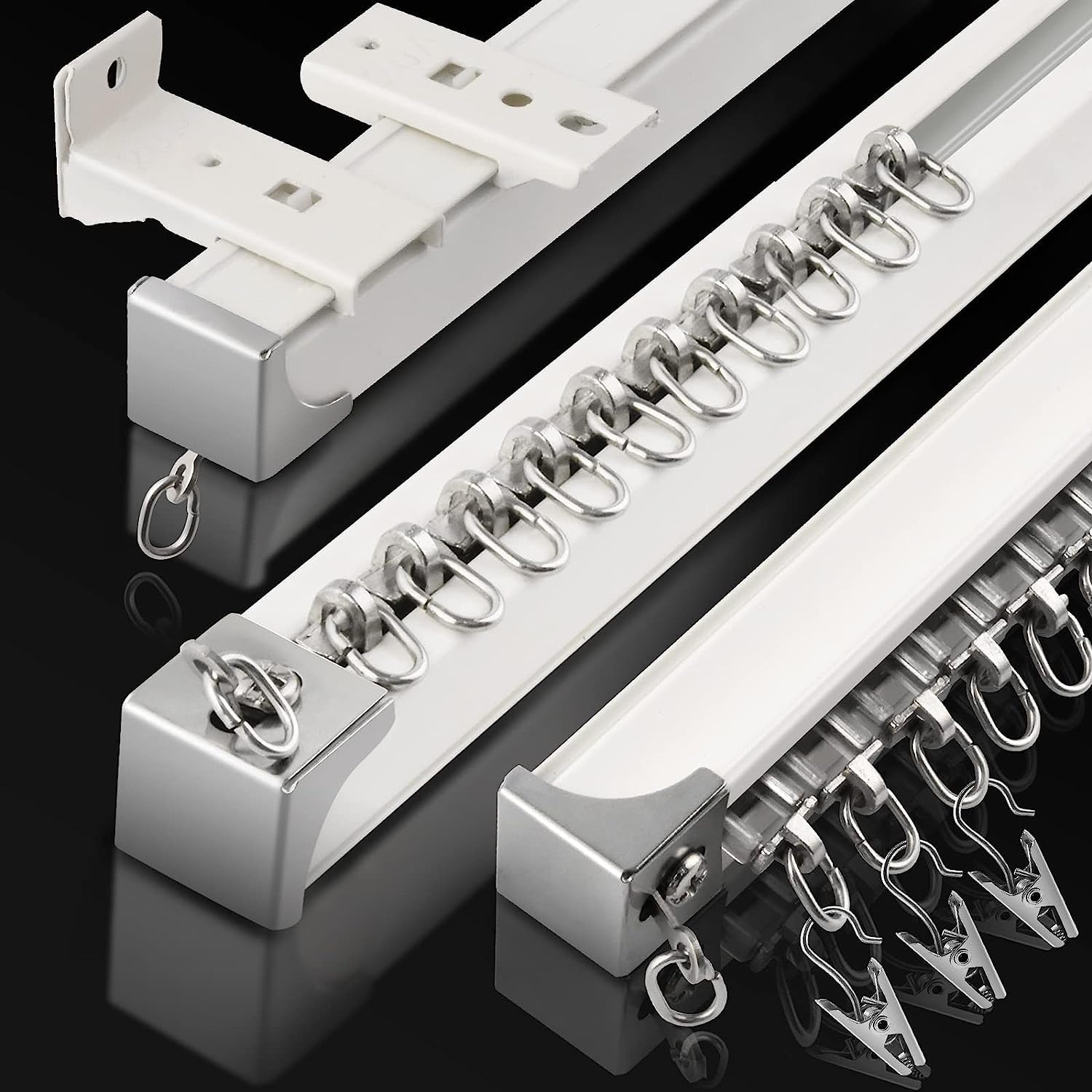 Ceiling Curtain Track, (3Ft-9Ft) Wall or Ceiling Mount Flexible Curtain Rail System, Room Divider, Aluminum Sliding Drop Ceiling Track Set for Curtains, RV, Closet