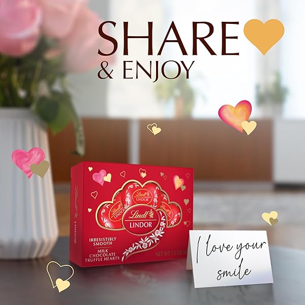 LINDT LINDOR VALENTINE’S MILK CHOCOLATE CANDY TRUFFLES HEART GIFT BOX, 1.5 OZ.