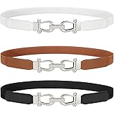 WERFORU 3 Pack Women Skinny Elastic Waist Belt Gold Buckle Stretchy Thin Belt for Jeans Dress