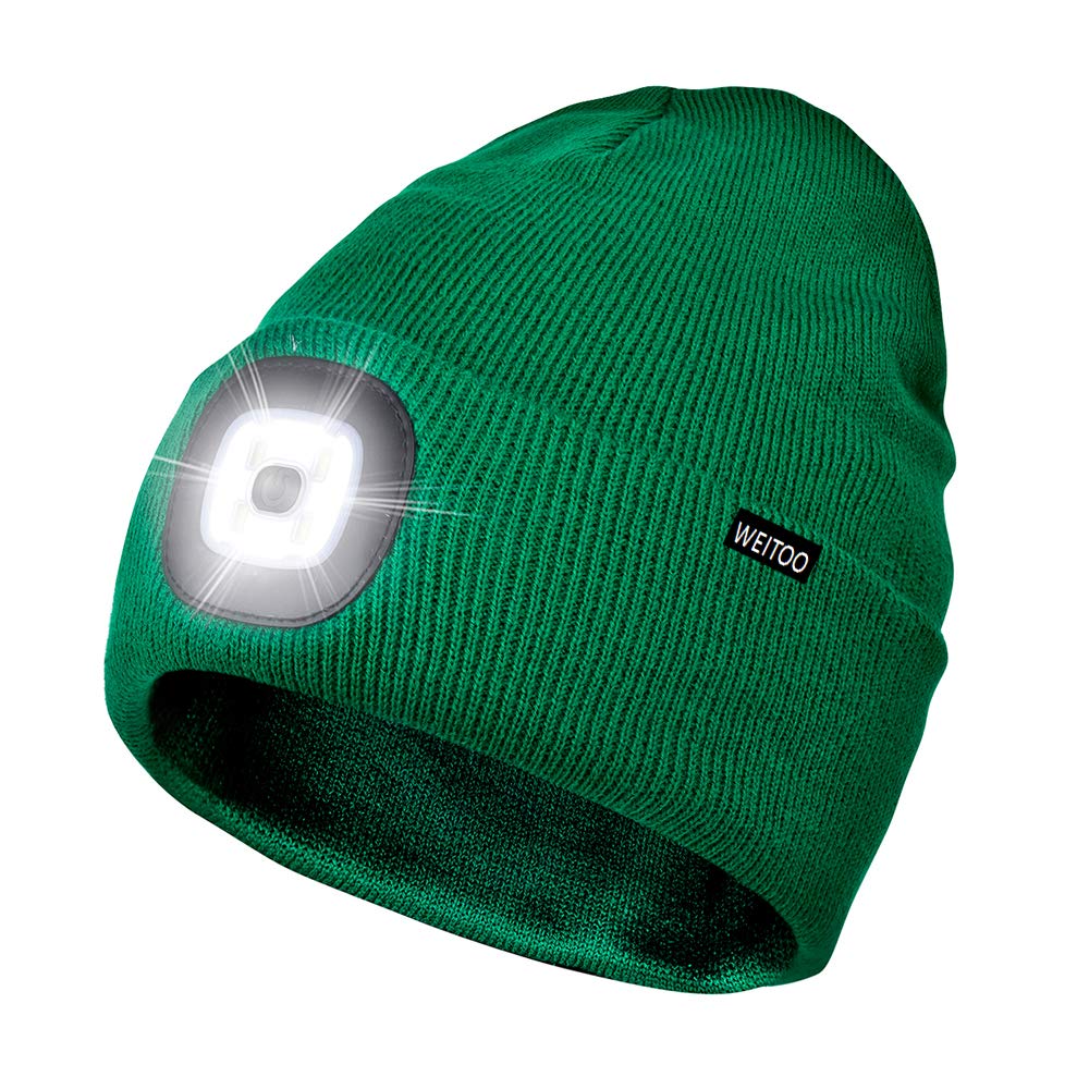 Unisex LED Lighted Beanie, Unisex USB Rechargeable Headlamp Hat, Cap with Light Hands Free Head Torch, Winter Warm Gifts for Men and Women Green