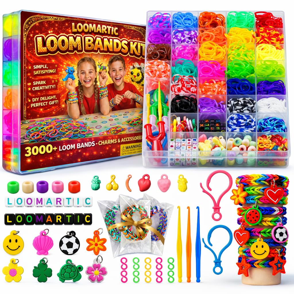 Loomartic 3000+ Loom Bands Kit: MultiColor Rubber Bands with Premium Quality Watch, Unisex Art & Craft Kit for Girls & Boys, 7+ Years