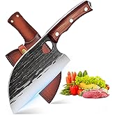 ROCOCO Serbian Chef Knife 6.5" Butcher Knife Japanese Full Tang Boning Chopping Viking Cleaver with Sheath for Kitchen Outdoor BBQ Camping Father Mother Christmas Gift Gift Men