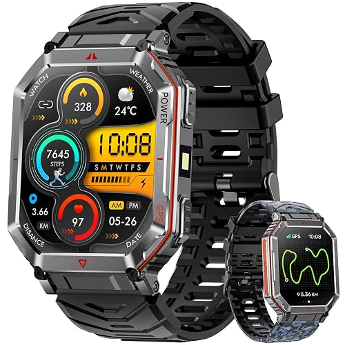 Military Smart Watch with GPS/Compass，GPT Voice Assistant，Smartwatch with LED Flashlight，2.01"HD Display Bluetooth Call，Fitness Tracke with Multiple sports Modes，Compatible with Android & iOS (Black)