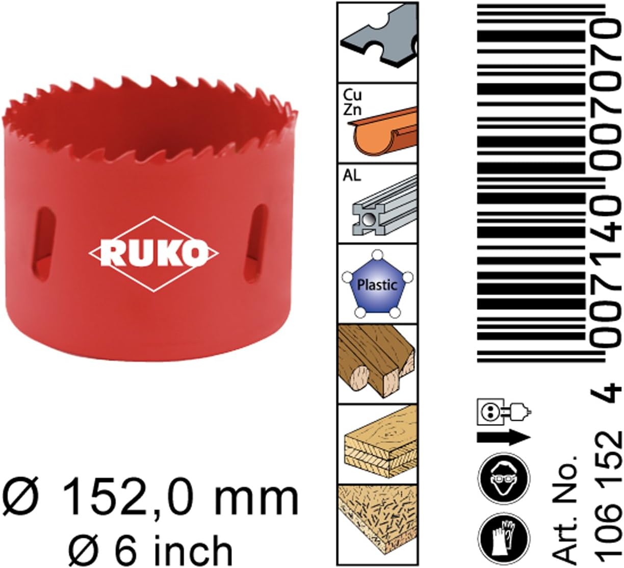 Ruko HSS Bi-Metal Hole Saw with Varied Toothing, Red Finish, 152mm Diameter, R106152 - Image 4