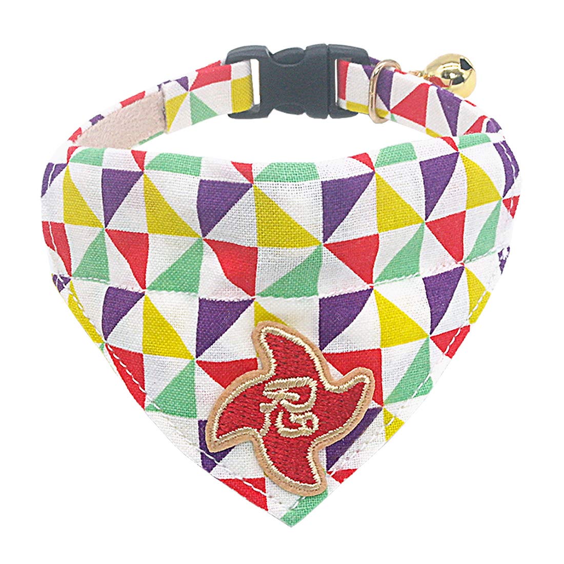 PetSoKoo Japan Ninja Bandana Cat Collar with Bell.100% Cotton.Windmill Pattern. Cute Breakaway Girl Cat Collar.Soft,Yellow