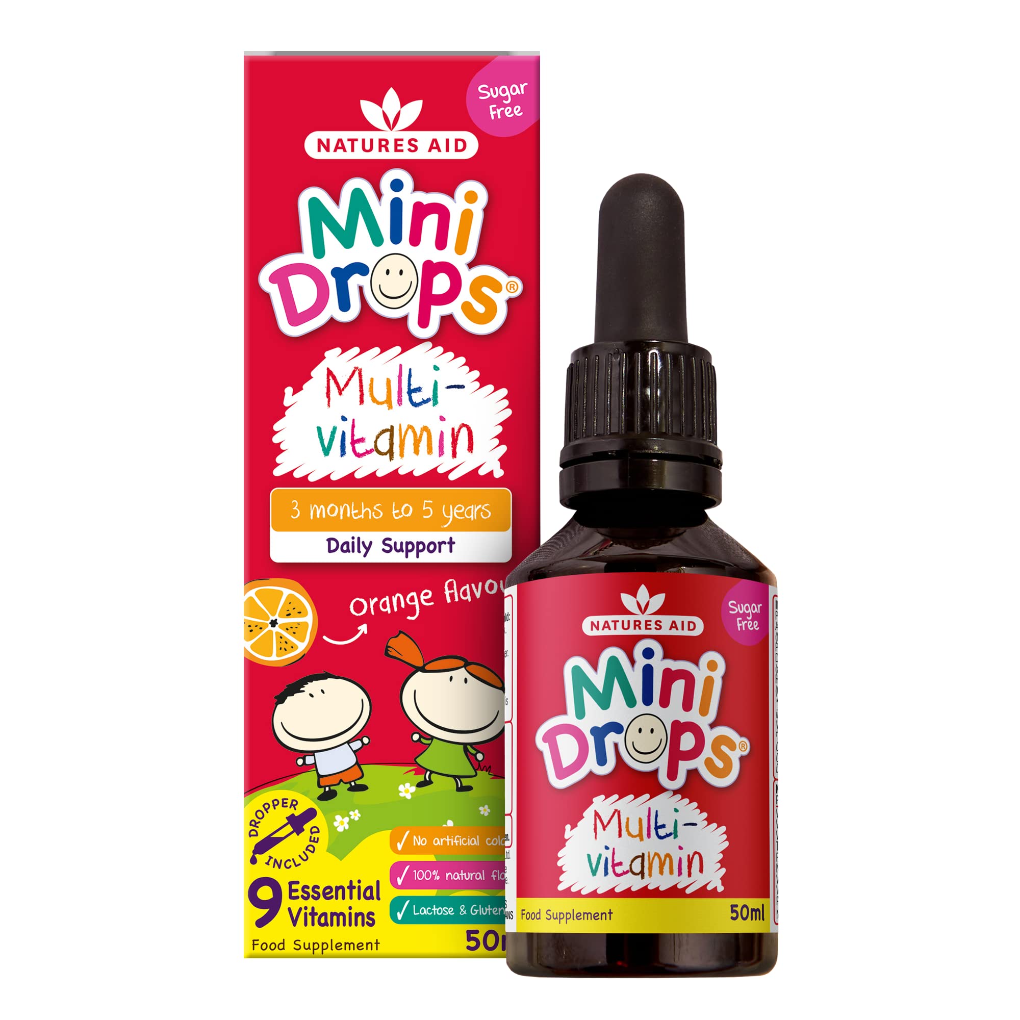 Natures Aid Orange Flavour Multi-Vitamin Drops for Infants and Children, 50ml