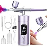 SAVILAND Airbrush for Nails: 30 PSI LCD Display Airbrush Kit with Compressor 0.3mm Nozzle Air brush Gun Portable Rechargeable Cordless Air Brush Machine for Nails Art Painting, Cake Decor, Makeup
