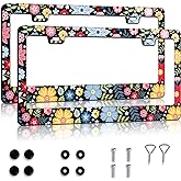 Personalized License Plate Frame Hippie Flower License Plate Frame 2 Pcs Stainless Steel License Plate Cover for Men Women for Car Decoration Size 12.2 x 6.3