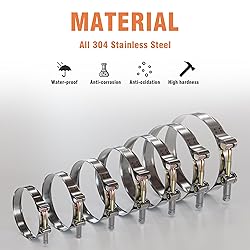 WYSIWYKA 14 Pcs 7 Sizes T-Bolt Hose Clamps, 304