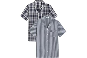 Latuza Men's Button Down Pajama Top 2 Pack Cotton Sleep Shirt